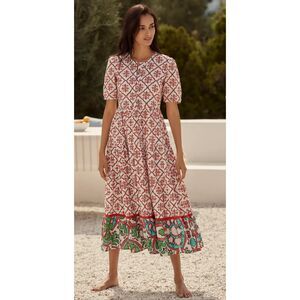 Anthropologie Ro's Garden Daphne Short Sleeve Midi Cotton Dress Medium